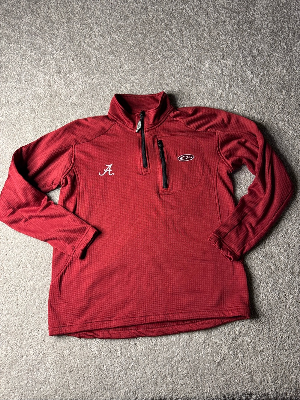 Drake Men's Red Textured Half-Zip Pullover with Chest Zip Pocket